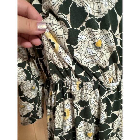 Lands End | Green Floral Cotton Wrap Midi Dress | Size Medium 10-12 - Picture 7 of 15